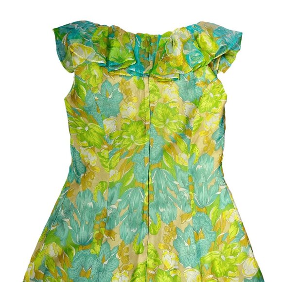 60s 70s Vintage Floral Maxi Dress Ruffle Neckline Collar Floorlength A-line. - Picture 6 of 14